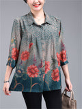 Women's Plus Size Casual Summer Flowers Print 3/4 Sleeve Shirt