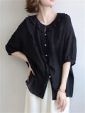 Women's Black Patchwork Casual Round Neck Short Sleeve Shirt