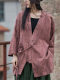 Women's Loose Ramine V Neck Tie-dye Lace Up Cardigan Jacket
