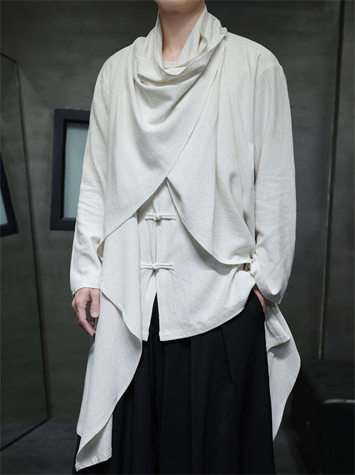 Chinese Style Linen Patchwork Pile Collar Shirts for Men