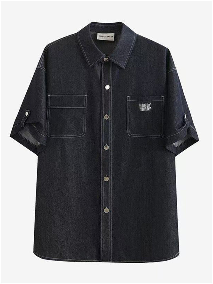 Men's 2Pcs Summer Retro Simple Print Lapel Short Sleeve Outfits