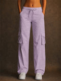 Women High Waist Drawstring Wide Leg Baggy Cargo Pants