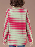 Women's Loose Cotton Stripe Lapel Long Sleeve Shirts