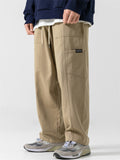 Men's Japanese Style Streetwear Loose Fit Straight Leg Cargo Pants with Pockets
