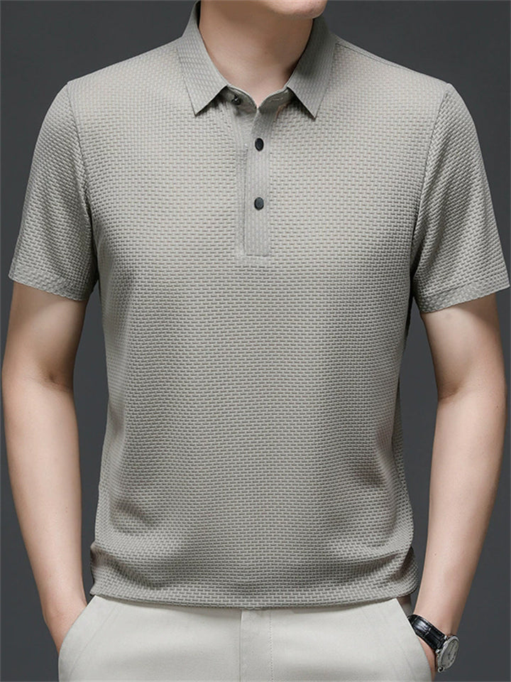 Men's Summer Solid Color Quarter Button Short Sleeve Polo Shirts