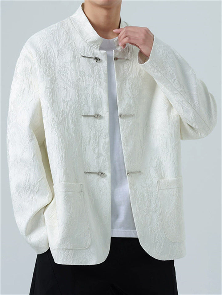 Chinese Style Cotton Blend Spring Autumn‌ Paisley Jacquard Jacket for Men