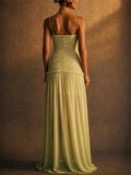 Women Elegant Lace Chiffon Spaghetti Strap Maxi Dress