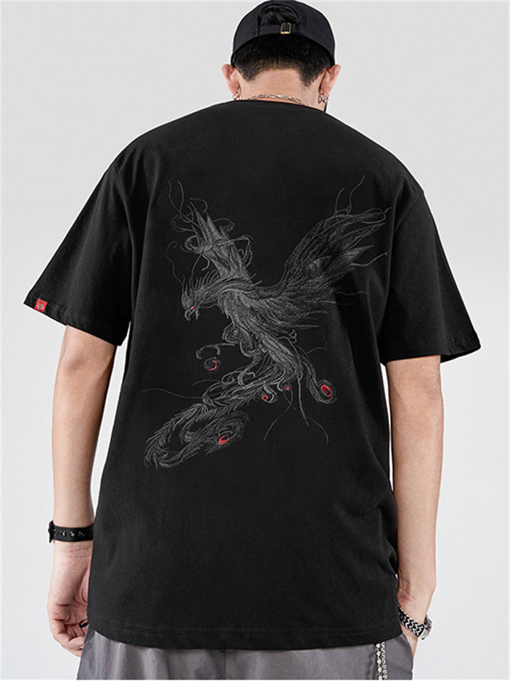 Men Cotton Phoenix Embroidery Vogue Half Sleeve Shirts