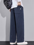Men's Loose Fit Wide-Leg Drape Twill Knitted Pants with Elastic Waist
