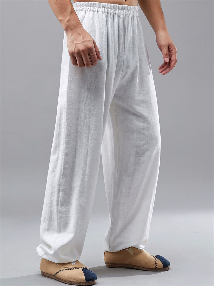 Chinese Style Ramie Loose Elastic Waist Kung Fu Pant for Men