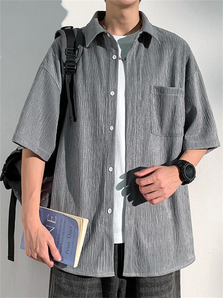 Summer Texture Print Button Up Half Sleeve Shirt for Men