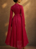 Women French Style Pleated Cape Sleeve Formal Evening Maxi Dress