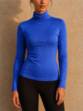 Women Mulberry Silk Slim Fit Turtleneck Long Sleeve Stretch Shirt