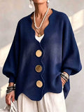 Women Oversized V Neck Knit Cardigan Gold Button Batwing Sweater