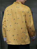 Men's Chinese Style Faux Suede Stand Collar Loose Fit Jacket with Leaf Print