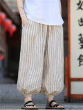 Men's Retro Summer Striped Drawstring Bloomers Jogger Pants