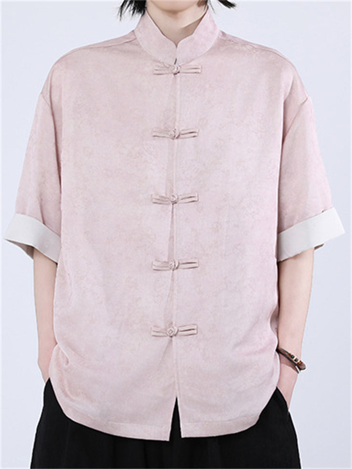 Chinese Style Contrast Color Stand Collar Tang Suit Shirts for Men