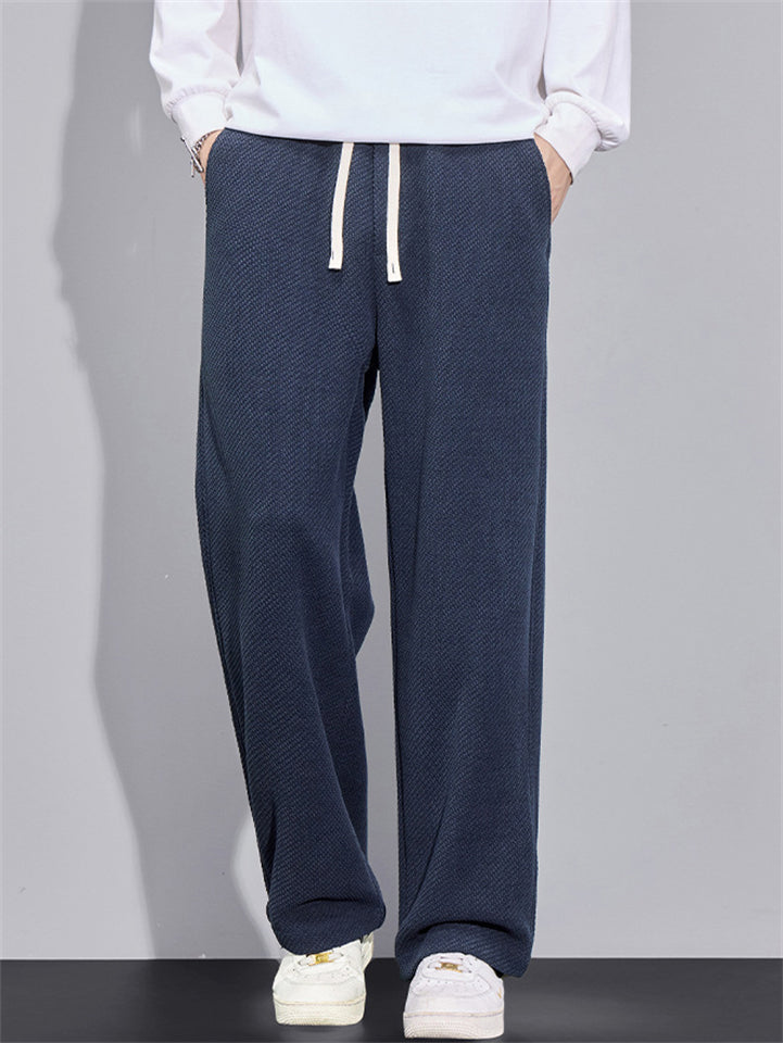 Men's Casual Thermal Lined Comfy Elastic Waist Straight-Leg Drape Twill Knitted Pants