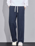 Men's Casual Thermal Lined Comfy Elastic Waist Straight-Leg Drape Twill Knitted Pants
