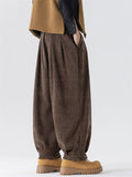 Winter Comfy Elastic Waist Wide Leg Pants for Men with Buttons Details Cuff