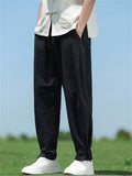 Men‘s Summer Loose Fit Drawstring Casual Jogger Pants with Buttons Details Cuff