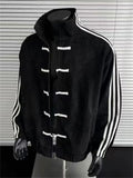 Men's Autumn Chinese Style Striped Stand Collar Jacket with Frog Buttons