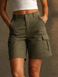 Womens High Waisted Utility Pockets Cargo Bermuda Shorts