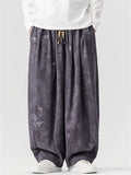 Chinese Style Loong and Phoenix Jacquard Corduroy Loose Fit Harem Pants