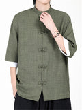 Men's Summer Chinese Style Contrast Cuff Loose Fit TangSuit Shirts