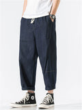‌Men's Summer Casual Loose Fit Denim Cropped Pants with Drawstring Waist‌