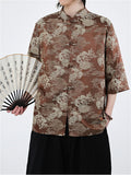Loose Oriental Style Loongfeng Jacquard Half Sleeve Shirt for Men