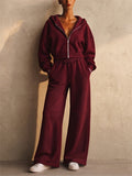 Women Exposed Seams Cropped Zip Hoodie and Wide Leg Pants Lounge Set