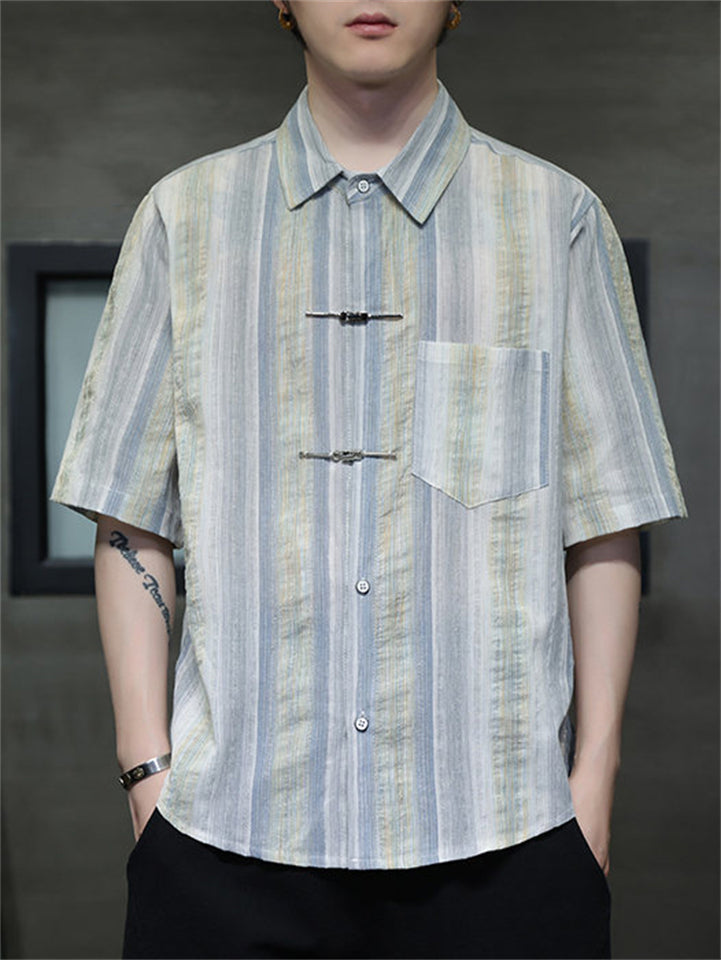 Men's Causal Summer Stripe Lapel Short Sleeve Shirts