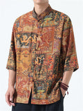 Men's Casual Chinese Style Print Half Sleeve TangSuit Shirt