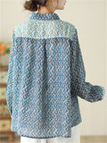 Women's Retro Print Lapel Long Sleeve Shirts