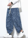 Women's Autumn Casual Texture Printed Wide Leg Carrot Cropped Pants
