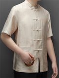 Men's Chinese-style Stand Collar Short Sleeve Pockets TangSuit Shirt
