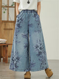 Summer Women's Flowers Print Wide Leg Jeans