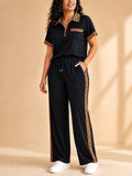 Women Casual Leopard Trim 2 Piece Tracksuit Set