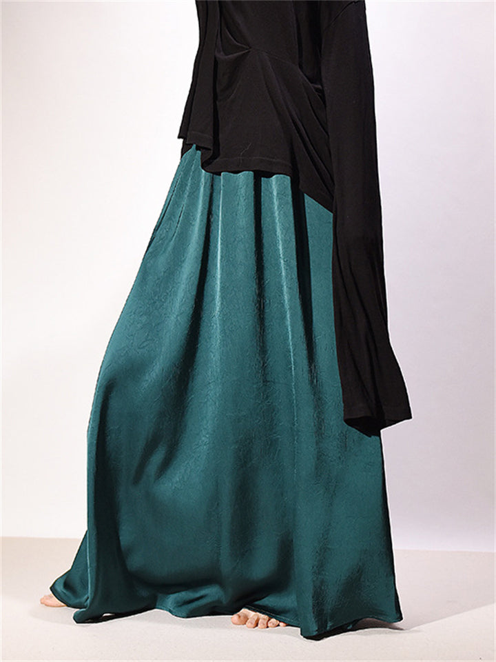Women's Comfy Solid Color Big Hem A-Line Satin Skirt