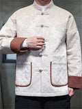 Mens Chinese Style Contrast Trim Jacquard Brocade Tang Suit Warm Coats