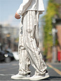 Men's Retro Straight Leg Striped Casual Pants with Elastic Waist