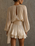 Women's Sweet Style Metallic Pleated Tiered Ruffle Mini Dress