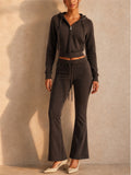 Womens Cropped Hoodie Flare Pants Two Piece Lounge Set