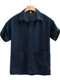 Men's Summer Casual Ramie Cotton Solid Color Lapel Shirts