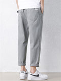 Men's Simple Casual Drawstring Autumn Straight Leg Cargo Cropped Pants