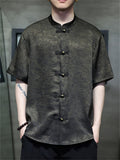 Men's Chinese Style Printed Satin Loose Fit Casual Tang Suit Summer Shirts