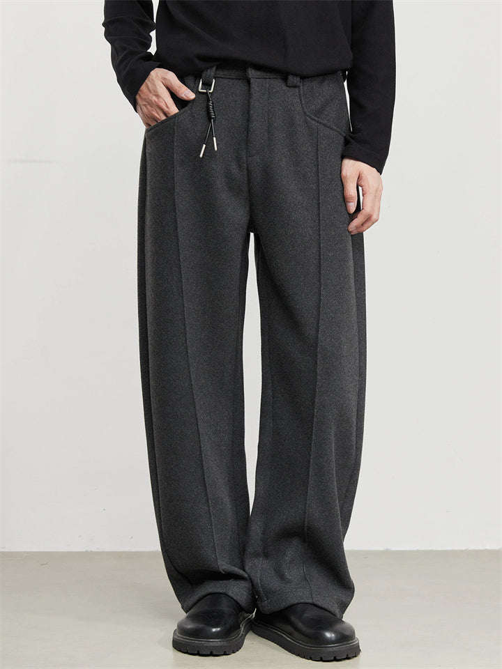 Men's Autumn Japanese Style Simple Loose Fit Scimitar Pants with Pockets