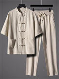 Men's Comfy Simple Chinese Style Summer Short Sleeve Tangsuit Outfits