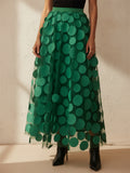 Women High Waist 3D Polka Dot Tulle Mesh Party Maxi Skirt